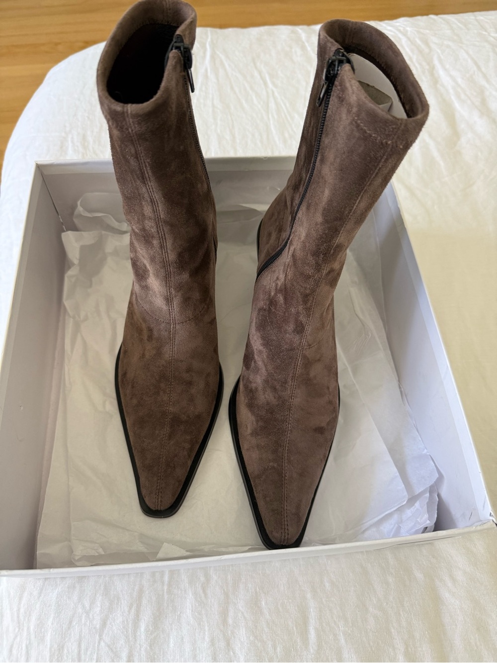 RAYE Chocolate Brown Suede Mid-Kitten Heel Ankle Boots - Picture 8 of 10